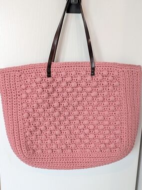 Fendi Pink Crochet Large Tote Bag with Dark Brown Straps